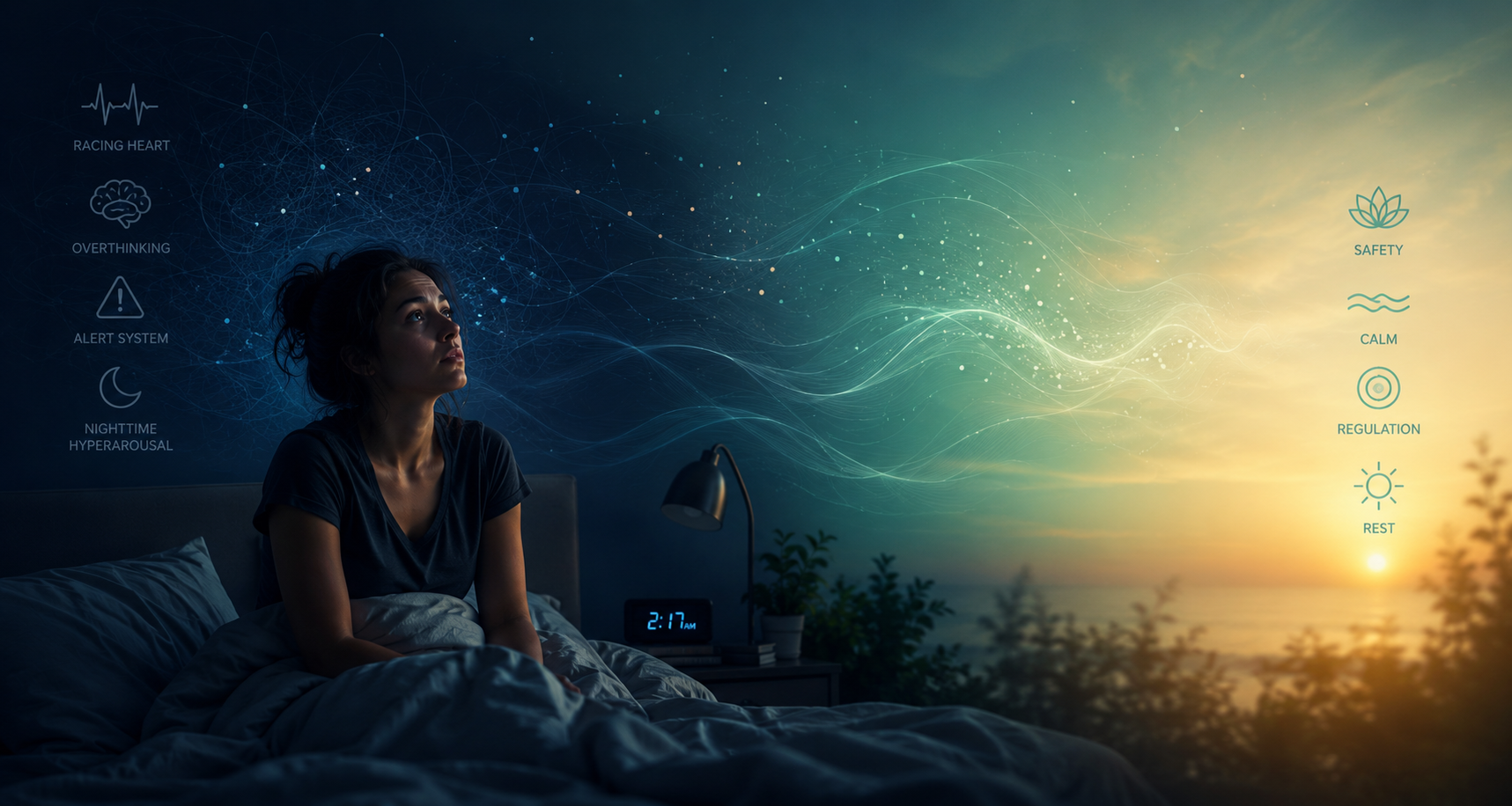 Sleep anxiety and nighttime nervous system hyperarousal transitioning toward calm and regulation