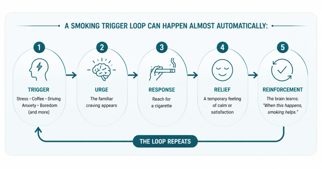Smoking trigger loop infographics Info graphic describing the smoking trigger loop