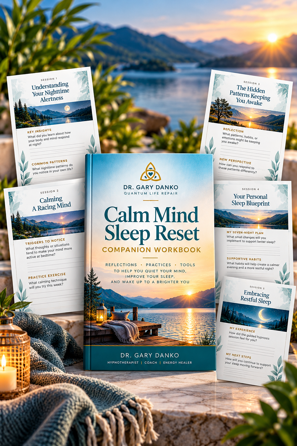 Calm Mind Sleep Reset Companion Workbook by Dr. Gary Danko with sleep reflection worksheets, nighttime calming exercises, and a personalized sleep-support plan.
