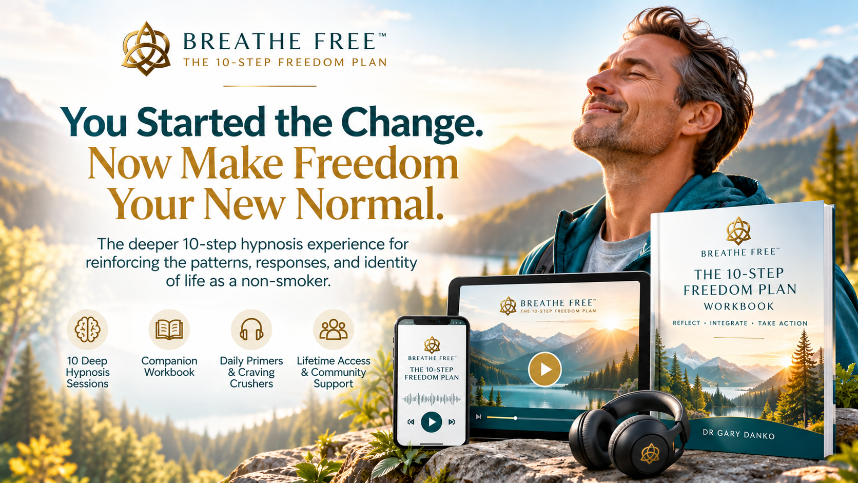 Breathe Free 10-Step Freedom Plan – Quit Smoking Hypnosis Program Breathe Free 10-Step Freedom Plan hypnosis program with workbook, audio sessions, and non-smoker support tools